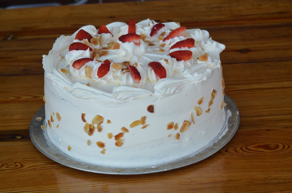 A strawberry patch cake for a New Year party that takes the cake.